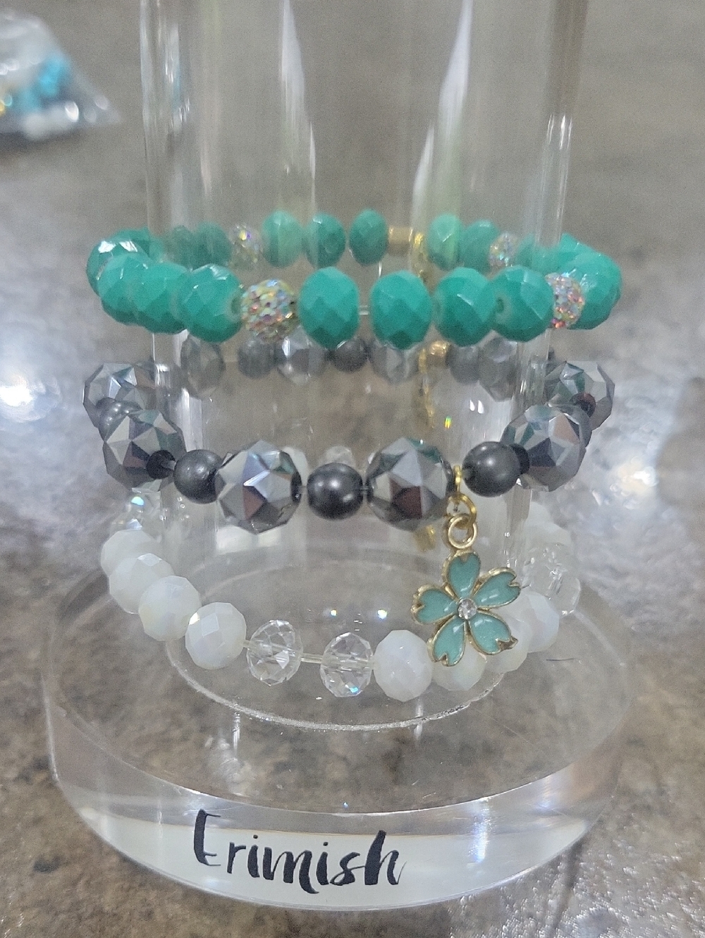 Gemjams By Erimish Aqua Stackable Beaded Bracelet Set - Teal, Gray & White